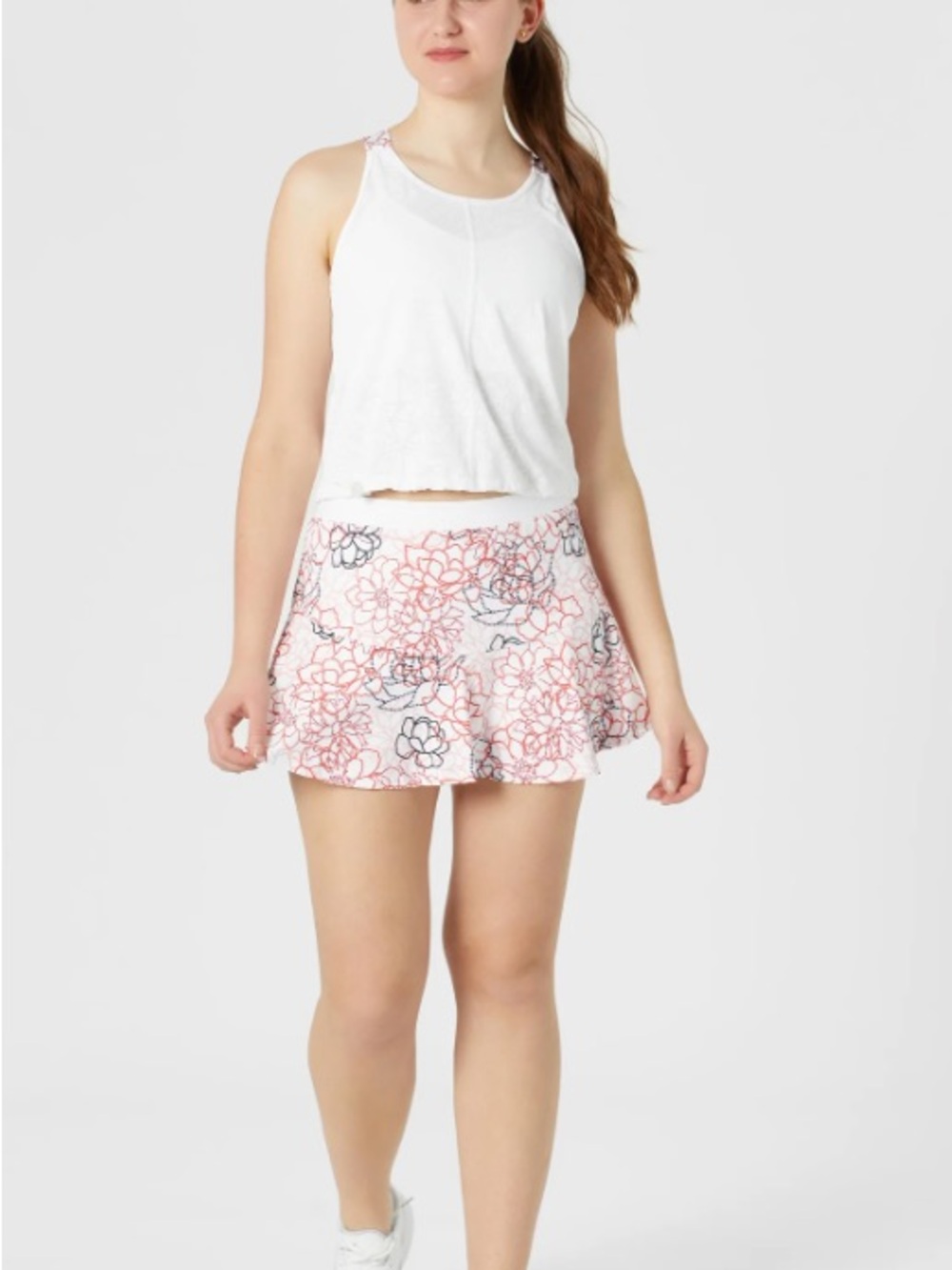Lija White Skort with Pink and Black Floral Print
